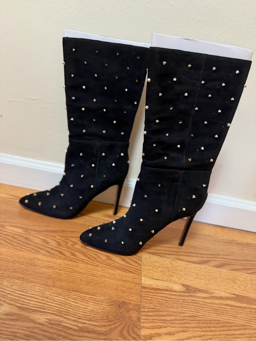 Sam Edelman Black Suede Knee-High Boots with Gold Studs